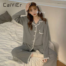 CAIYIER-Conjunto de pijamas de manga larga para mujer, ropa de dormir de 2 colores, 100% algodón, estilo coreano, dulce y Sexy, con encaje 2024 - compra barato