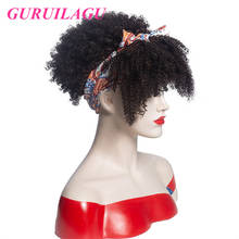 GURUILAGU Afro Kinky Curly Wig Synthetic Wig Heat Resistant Fiber Synthetic Hair Short Natural Color Headband Wig for Women 2024 - buy cheap