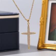 Simple Women's Cubic Zirconia CZ Copper Metal Cross Necklaces & Pendants Ladies Gold Color Stainless Steel Chain Necklace Gifts 2024 - buy cheap
