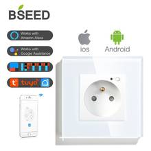 BSEED-toma de pared wi-fi estándar de Francia, enchufe inteligente con Panel de cristal, blanco, negro y dorado, compatible con Tuya 2024 - compra barato