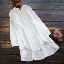Блузка ZANZEA Женская с длинным рукавом, однотонная Асимметричная рубашка на пуговицах, с цветочной вышивкой, повседневный элегантный топ, на весну 2024 - купить недорого