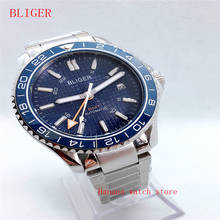 Bliger new 41mm blue Dial Automatic Mechanical Mens GMT Watch Luxury Sapphire Glass Luminous Waterproof Calendar Wristwatch Men 2024 - buy cheap