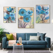 Tela de aquarela com flores azuis, poster nórdico abstrato de plantas, pintura moderna para parede, arte impressa, imagem decorativa para corredor e sala de estar 2024 - compre barato
