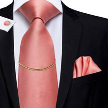 Hi-Tie Men's Neckties Luxury Coral Hanky Cufflinks Set 100% Silk Fashion With Gold Chain Ties for Men Classic Business Wedding 2024 - buy cheap