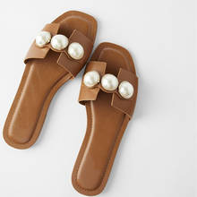 Sandálias femininas casuais para o ar livre, chinelo de marca da moda, sandália baixa de couro para mulheres, verão 2024 - compre barato