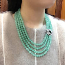 Hot sell natural dongling green Jade stone beads multi-layered micro inlay zircon clasp necklace fashion jewelry 2024 - buy cheap