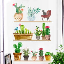 Decalques de parede de plantas verdes, cacto adesivos de parede em vaso removível diy decoração de arte para sala de estar quarto e cozinha 40x60cm 2024 - compre barato