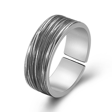 Solid Silver Retro Simple Stripe Couple Rings Thai Silver Opening Personality Men and Women Ring S999 Sterling Silver Ring Gift 2024 - buy cheap