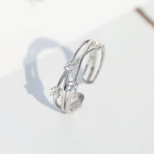 Anel prateado estilo criativo para mulheres e meninas, anel de abertura de zircônio com design de onda irregular, anéis com estrela da sorte 2024 - compre barato