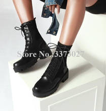 Новый дизайн; эластичные ботильоны на плоской подошве; женские пикантные черные кожаные повседневные короткие ботинки на шнуровке; Модные женские рыцарские ботинки; большие размеры 2024 - купить недорого