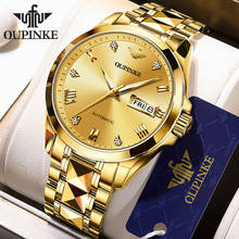 Oupinke relógio mecânico masculino dourado, relógio de pulso automático marca de luxo em aço inoxidável à prova d'água 2024 - compre barato