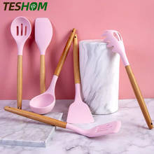 1PC Pink Kitchen Silicone Cooking Tools Premium Wooden Handle Cooking Utensils Set Turner Tongs Spatula Soup Spoon Accessories 2024 - buy cheap