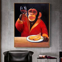 Cnpainting arte da parede pintura em tela cartaz de imagem animal macaco chimpanzé beber vinho fumar sala estar decoração casa nenhum quadro 2024 - compre barato