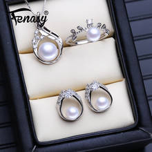 Fenasy colar pingente de prata esterlina 925, conjunto de joias de pérola natural para mulheres, brincos boêmios, anéis de festa 2024 - compre barato