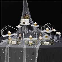 Bandeja de sobremesa dourada, decoração de festa de casamento, aniversário, bolo, biscoitos, exibição 2024 - compre barato