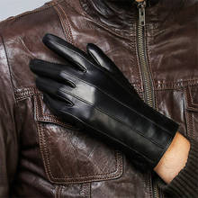 Genuine Leather Gloves Male Simple Sheepskin Gloves Man Fashion Black Autumn Winter Plus Velvet Thicken Keep Warm DQ109-2 2024 - buy cheap