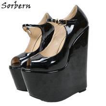 Sorbern Comfortable Red Wedge High Heel Pump Shoes Women Mary Janes Shoes 22Cm Ladies Heels Size Womens Thick Platform Heel 2024 - buy cheap