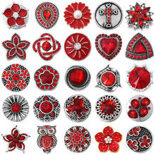 6pcs/lot Snap Button Jewelry Red Series Theme Rhinestone Flower Pattern Snap Buttons Fit 18mm Snap Bracelets Bangles DIY Jewelry 2024 - buy cheap