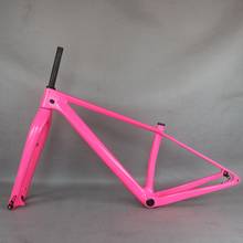 Flat Disc Brake BB92 custom pink paint 29er Mount bike Frame FM199 with carbon fork 29erX2.35 tire 2024 - buy cheap