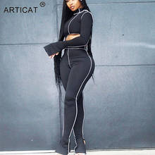 Articat Bodycon Patchwork Two Piece Set For Women Solid Slim Single Sleeve Autumn Sexy Skinny Female Tracksuit Active Wear 2024 - buy cheap