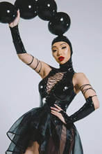 Futuro tecnologia traje de couro preto mostrar palco dança wear feminino clube bar roupas 2024 - compre barato
