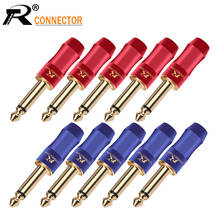 10pcs New arrival Copper Jack 6.35mm Gold-plated Audio Plug Connector 6.35mm MONO Plug Assembly Microphone Connector Blue&Red 2024 - buy cheap