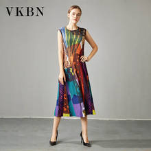 VKBN-vestido informal de verano para mujer, prenda sin mangas con pliegues, cuello redondo, a la moda, elegante, 2021 2024 - compra barato