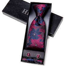Alta qualidade gravata floral vermelha para homens, conjunto clássico masculino de seda com lenços e abotoaduras 2024 - compre barato
