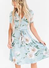 Women's Summer Bohemian Floral V-Neck Loose Empire Short Sleeve Bohemian Floral Dress 2024 - buy cheap