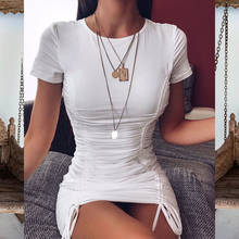 Vestido corto femenino de verano con manga corta para mujer, minivestido blanco ajustado con cordón y pliegues fruncidos para fiesta, 2021 2024 - compra barato