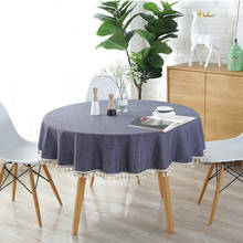 Toalha de mesa redonda com borla, cor sólida, pano azul, decoração de mesa, à prova d'água, para piquenique 2024 - compre barato