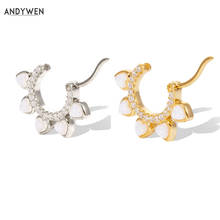 ANDYWEN-pendientes de aro de Plata de Ley 925 con diseño de ópalo, Huggies de circonia cúbica, redondos, Piercing, Piercing, 2021 2024 - compra barato