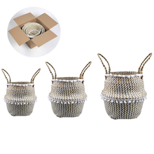 3pcs 3size Handwoven Storage Basket Folding Grocery Laundry Basket Rattan Seagrass Belly Garden Flower Pot Plant Basket with Pom 2024 - buy cheap