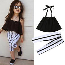 1-6Y Toddler Kids Girls Summer Black Sleeveless Shirt Tops Vest Stripe Pants Trousers 2Pcs Outfits 2024 - buy cheap