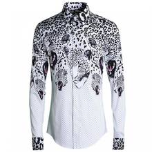 Minglu-camisas de algodón 100% para hombre, camisa de manga larga con estampado de lunares y cabeza de leopardo, ajustada, informal, de lujo, 4XL 2024 - compra barato