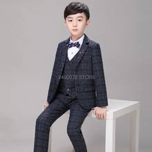 Traje Formal de esmoquin para fiesta de boda para niños, chaqueta, chaleco, pantalones, conjunto de ropa, Blazer, traje para actuaciones, 4 Uds. 2024 - compra barato