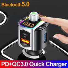 JINSERTA QC3.0 PD быстрое зарядное устройство Bluetooth 5,0 FM-передатчик с окружающим светом TF флэш-карта U диск автомобильный mp3-плеер 2024 - купить недорого