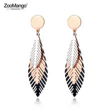 ZooMango Fashion Stainless Steel Black/Rose Gold Color Leaves Stud Earrings Bohemia Style Creative Jewelry For Women ZE19100 2024 - buy cheap
