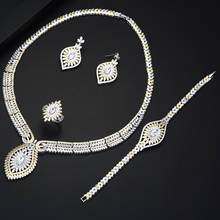Brincos com colar feminino de zircônia cúbica branca, 4 peças, para festa de casamento, acessório de vestido de noiva 2024 - compre barato