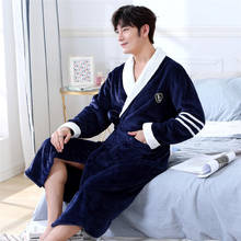 Roupão de flanela masculino, camisola quente casual de flanela para homens, roupa de dormir com bolso para banho 2024 - compre barato