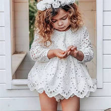 Newborn Baby Girl Kid Clothes Solid Long Sleeve Lace Hollow Out Dress +Shorts Autumn 2pcs Outfit Set 0-24M 2024 - buy cheap