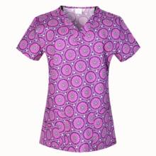 Women Scrub Top With V-Neck 100% Cotton Print scrub Uniforms  Nurse Scrub Tops For Women 2024 - buy cheap