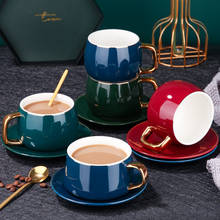 Conjunto de copo e pires de chá clássico, moda criativa ouro pintado à cerâmica café cappuccino mocha xícara espresso 2024 - compre barato