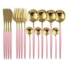 Conjunto de talheres de aço inoxidável conjunto de talheres de ouro rosa 16 pçs facas garfos colheres de café talheres conjunto de utensílios de cozinha jantar conjunto 2024 - compre barato