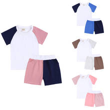 2021, летние шорты для мальчиков и девочек, комплекты для детей хлопковая Цвет контрастные Детские костюмы мода, футболка с короткими рукавами + шорты комплект одежды из 2 предметов, спортивные комплекты 2024 - купить недорого