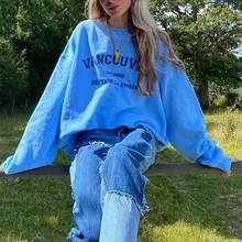 Nice Blue Letter Print Vintage Preppy Style Oversized Sweatshirt for Teens Girls Casual Loose Long Sleeve Harajuku Tops Clothes 2024 - buy cheap