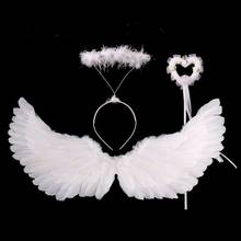 Criança meninas anjo traje conjunto branco tutu vestido penas asas bandana varinha 2024 - compre barato