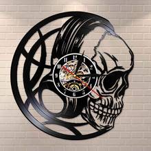 Black Skull Head Clock Watch Vanitas Dark Art Evil Skull Headphones Vinyl Record Wall Clock Decor Quartz Wall Clock Gift for Men 2024 - buy cheap