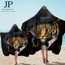 Tiger by Jp.pemapsorn Hooded Towel 3D Printed Bath Towel Hoodie Smoking Animal Wearable Toalla Gentleman Black Cool Beach Towel 2024 - buy cheap