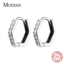 Modian 925 стерлингового серебра шестигранный Форма серьги-кольца для женщин CZ, ювелирное изделие для помолвки, свадьбы, Брендовые женские подарки 2024 - купить недорого